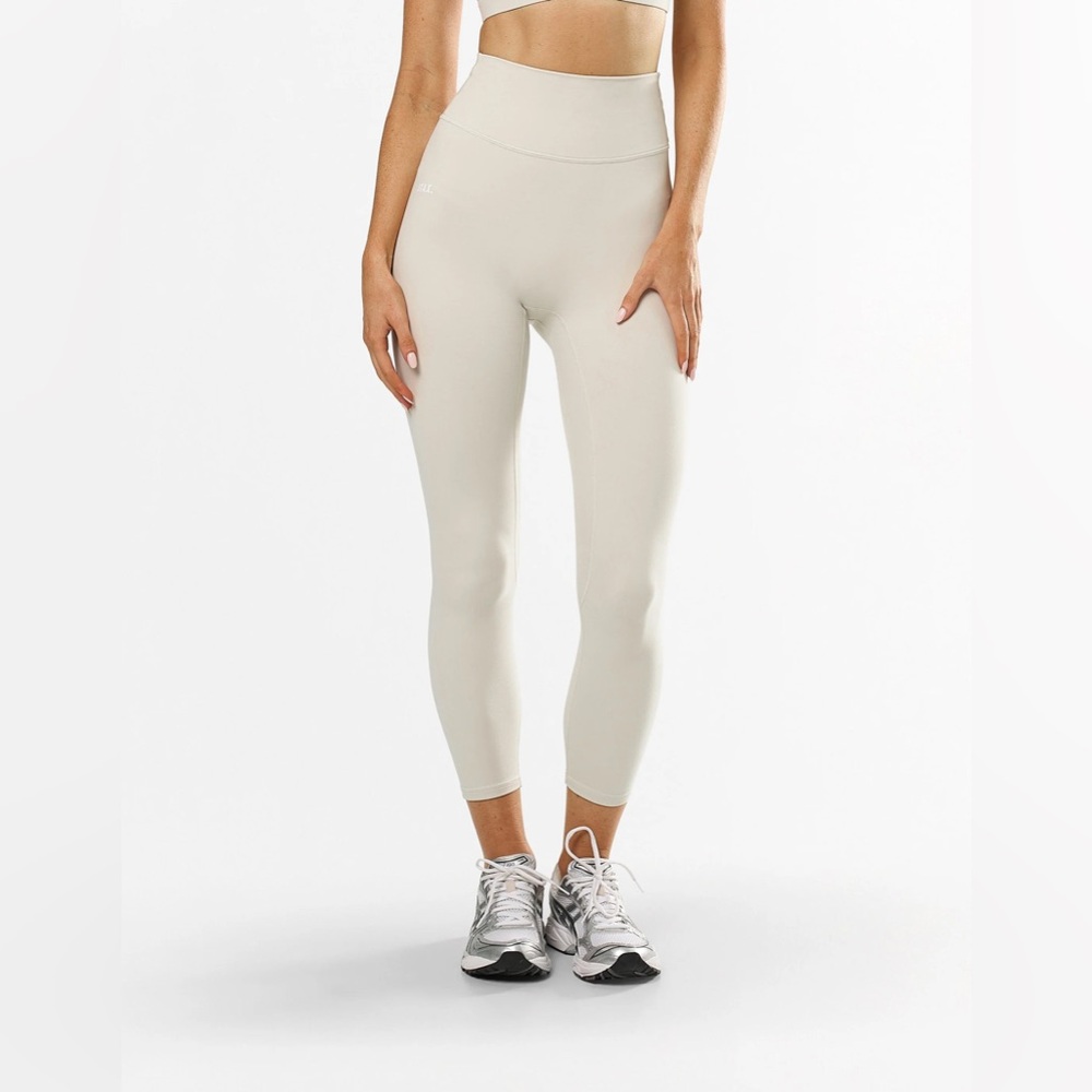High-Waist Ribbed Leggings in Light Taupe